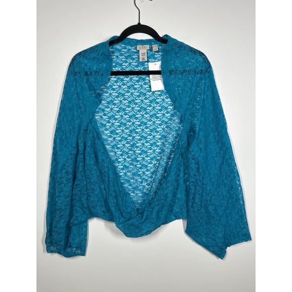 LOGO by Lori Goldstein Women's Lace Shrug Top Size 4X / 5X Blue A397997 Annika - Picture 2 of 10